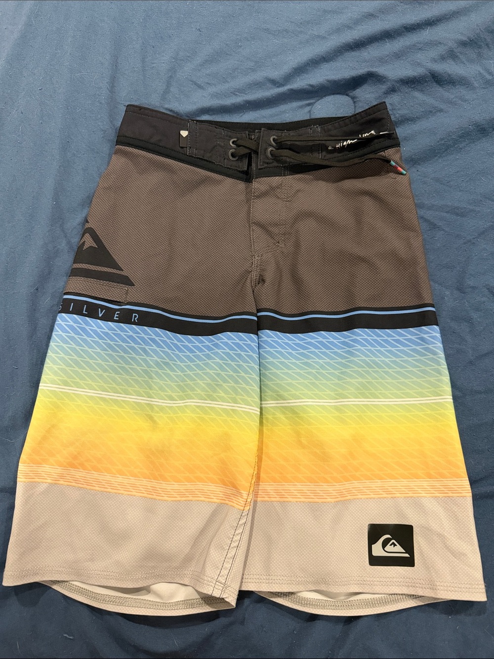 Quiksilver Men’s Brown Boardshorts with Blue, Yellow & Orange Gradient